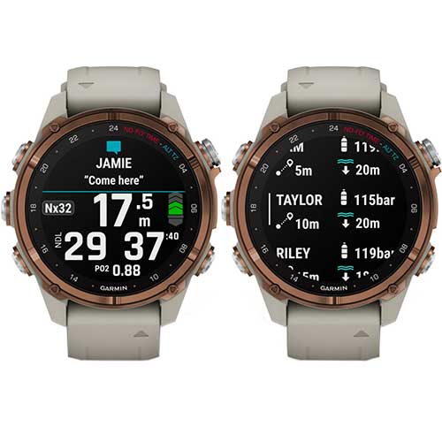 Technologie Subwave de la montre de plongée connectée GPS Descent Mk3i Garmin bronze